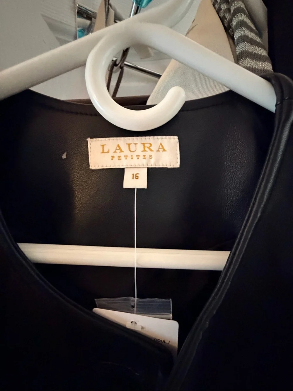 Faux Leather Black Bomber Jacket with Gold Zipper - Picture 3 of 6